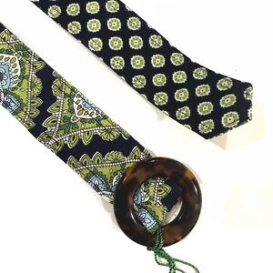 Vera Bradley Belt Cambridge Paisley Boho Navy Green Floral Reversible Cloth